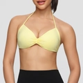 Light yellow halter neck sports bra with ruched front and high elasticity for yoga - S / Pudding Yellow
