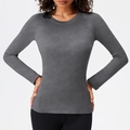 Women's tight long-sleeve yoga top in heather grey featuring high-stretch gym fabric - Heather Grey