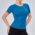 Slim fit peacock blue quick-dry yoga t-shirt with high elasticity and round neck - Light Blue