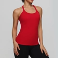 Slim fit bright red racerback sports tank top with built-in chest pads for yoga - S / Tops / Red
