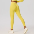 High waist scrunch butt yoga leggings in bright yellow with white trim detailing - S / Golden Yellow