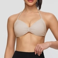 Halter neck sports bra in beige with ruched detail and seamless fitness fabric - S / Tops / Brown Yellow