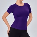 Slim fit dark purple athletic short sleeve yoga T-shirt with high elasticity quick-dry fabric - Purple