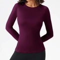 Women's slim fit long sleeve yoga top in deep burgundy with raglan sleeves and ergonomic seams - Burgundy