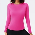 Women's quick-dry yoga long sleeve top in vibrant rose pink with a slim-fit design - Rose Red