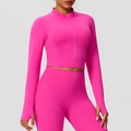 Set sportivo rosa acceso con giacca aderente con zip e leggings da yoga a vita alta - S / Rosa Rossa