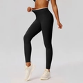 High-waist black yoga leggings with white contrast waistband for athletic fitness - S / Black