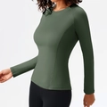 Slim fit long sleeve women's yoga top in forest green with high stretch fabric - Light Army Green