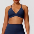 Navy blue two-piece yoga set featuring strappy sports bra and high-waist leggings - S / Tops / Navy Blue