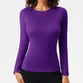 Women's purple quick-dry long sleeve yoga top with slim fit and raglan sleeves - Purple