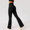 High-waisted black scrunch butt yoga pants with flared legs and quick-dry fabric - S / Black