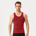 Men's compression training vest in burgundy with grey side stripes for fitness and running - 3XL / Tops / Red