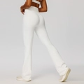 White high waisted flare yoga pants with scrunch butt lifting and wide leg slim fit style - S / White