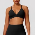 Women's black quick-dry yoga set with strappy cross-back sports bra and leggings - S / Tops / Black