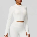 Set yoga bianco slim fit con giacca a zip e leggings a vita alta per lo sport - S / Bianco