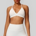 Women's sports bra and high-waisted leggings set in creamy white stretch fabric - S / Tops / White