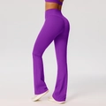 Purple high-waisted flare yoga pants with scrunch butt lifting design for women - Neon Purple