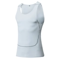 White quick-dry compression gym vest for men with grey flatlock stitching details - S / White