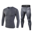 Dunkelgraues Herren-Kompression-Sportset mit Langarmshirt und Leggings in Größe S - 3XL / Oberteil Und Unterteil / Meliertes Grau