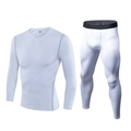 Zweiteiliges Kompressions-Fitnessset für Herren in Weiß mit Langarm und Hose - 3XL / Oberteil Und Unterteil / Weiß