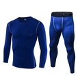 Königsblaues Kompressions-Sportset für Herren mit Langarmshirt und Hose in Größe S - 3XL / Oberteil Und Unterteil / Blau