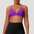 Purple high-elasticity sports bra with V-neck and thin straps for fitness and yoga - Neon Purple