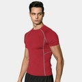 Heren compressie sport T-shirt in rood met elastische sneldrogende stof en grijze naden - S / Rood
