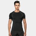 Zwart compressie-trainingsshirt voor heren met grijze stiksels en elastische sneldrogende stof - S / Zwart