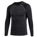 Haut de compression noir pour hommes à manches longues avec coutures grises et col rond - S / Noir