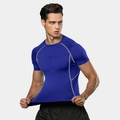 Blauw PRO compressie T-shirt voor heren toont hoge elasticiteit en rekbare stof - S / Blauw