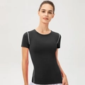 Women's slim fit black short sleeve workout T-shirt with contrasting grey stitching - 3XL / Black