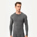 Men's dark gray compression long sleeve shirt with contrast stitching for fitness gym - 3XL / Heather Grey