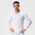 Men's white compression long sleeve pro sports top with contrast stitching and slim fit - 3XL / White