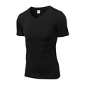 T-shirt a compressione sportiva da uomo con scollo a V nera in tessuto elastico - S / Nero