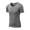 T-shirt sportiva da uomo con scollo a V in grigio melange e tessuto tecnico rapido - S / Grigio Melange
