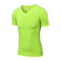 T-shirt sportiva da uomo con scollo a V verde fluo, vestibilità aderente per fitness - S / Verde Fluorescente