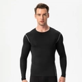 Men's black compression long sleeve shirt with grey flatlock seams for training - 3XL / Black
