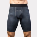 Men's dark grey compression sports shorts with 3D geometric texture and elastic waistband - S / Bottoms / Black