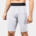 Men's compression shorts in white with grey geometric pattern and black elastic waistband - S / Bottoms / White