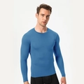 Men's compression training long sleeve shirt in royal blue breathable dry fabric - S / Gray Blue