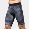 Men's compression shorts featuring dark grey gradient honeycomb scale texture pattern - Snake Scale Black