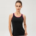 Débardeur de fitness noir pour femme avec bordure contrastée rose vif pour yoga et sport - Noir/Rouge rose