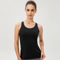 Débardeur de sport noir pour femme avec liseré bleu pour le fitness et le yoga - Bleu Noir