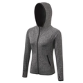 Γυναικεία αθλητική ζακέτα slim fit σε γκρι μελανζέ με κουκούλα και τρύπες για τους αντίχειρες - S / Γκρι