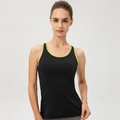 Débardeur de sport noir à haute élasticité avec bordure vert fluo et dos nageur - Noir Vert