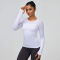 Women white quick-dry sports long sleeve shirt with mesh splicing and thumb holes - S / Tops / White