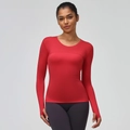 T-shirt de sport rouge à manches longues pour femme avec trous pour les pouces - XS / Rouge