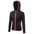 Veste de sport femme noire et rose à séchage rapide avec capuche et passe-pouces - S / Hauts / Noir avec Rose Rouge