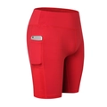 Short de yoga rouge taille haute pour femme avec poche latérale pour téléphone et mesh - S / Rouge