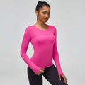 T-shirt de sport manches longues rose pour femme avec passe-pouces et empiècements mesh - XS / Rouge Rose